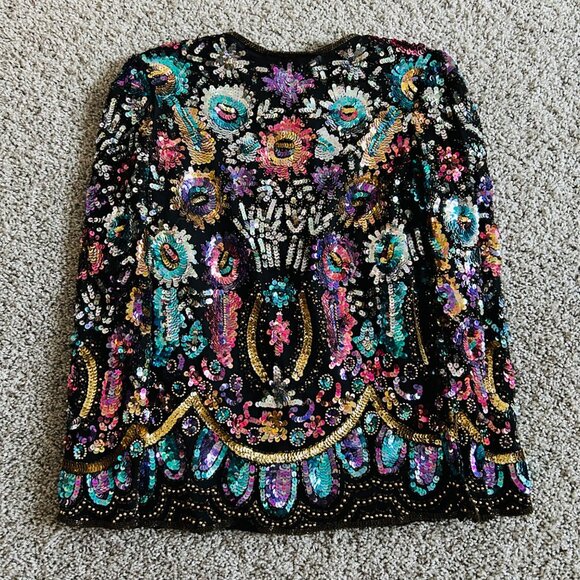 Vtg Lawrence Kazar New York Sequin Embellished Floral Colorful Sequin Jacket - Picture 10 of 16